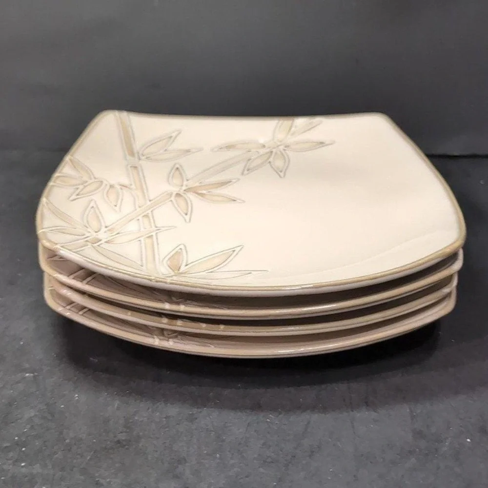 Florida‎ Marketplace Bamboo Design Salad Plates, Set of 4, Vintage Square Dishes
